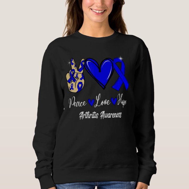 Sudadera Arthritis Awareness Peace Love Hope Blue Ribbon (Anverso)