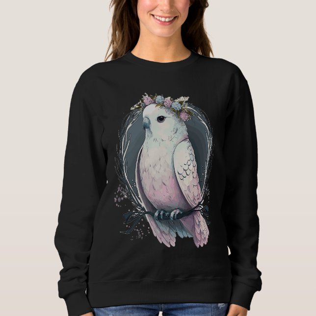 Sudadera Artistic White Parakeet Budgie Bird Flower Crown P (Anverso)