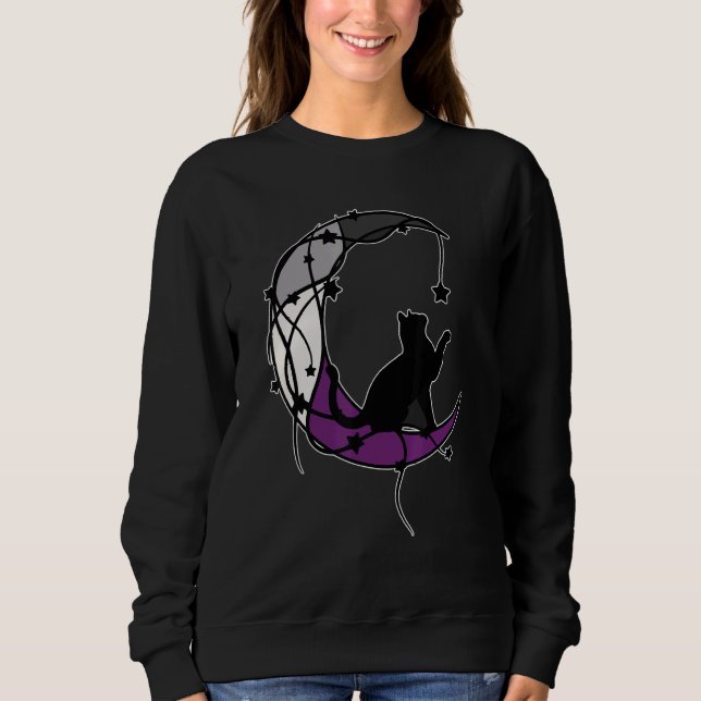 Sudadera Asexual espacio de la luna Cat Lgbt Black Cat Asex (Anverso)