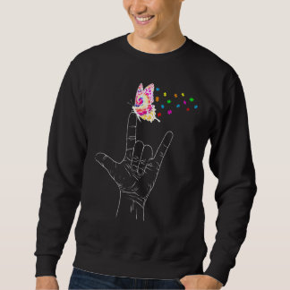 Sudadera Asl I Love You Hand Rótulo Language Butterfly Auti