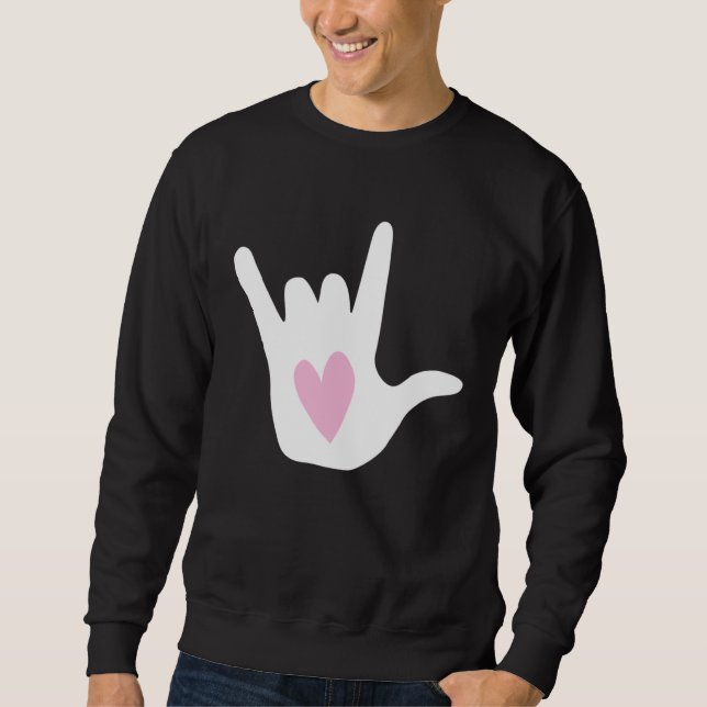 Sudadera ASL I Love You Sign Language Hand Symbol with Pink (Anverso)