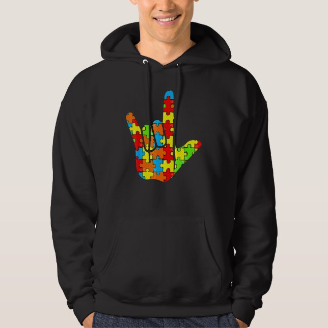 Sudadera Asl Love Rótulo Lenguaje Autismo Ayuda para la tom (Anverso)