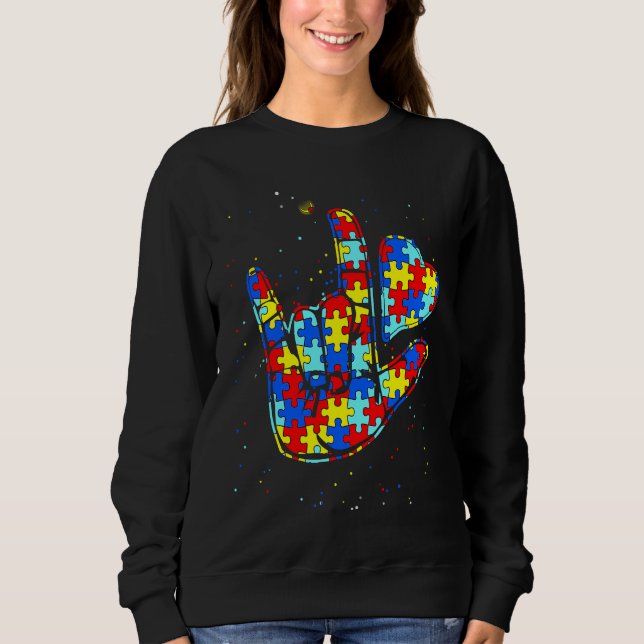 Sudadera ASL Love Sign Language Autism  Awareness Support   (Anverso)