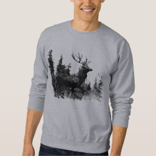 Sudadera Aspecto vintage Stag en blanco y negro, animal de