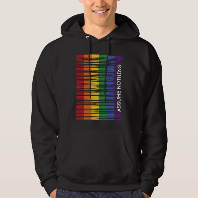 Sudadera Assume Nothing Gay Pride Flag Rainbow Barcode Prid (Anverso)