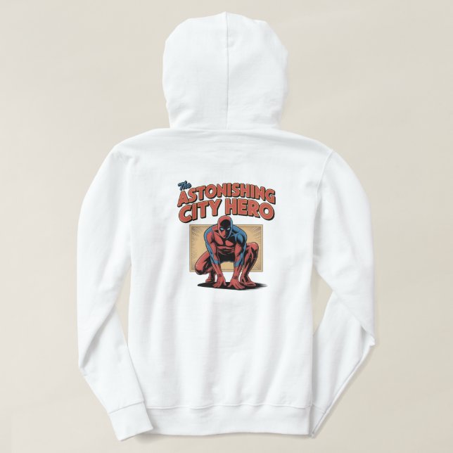 Sudadera Astonishing City Hero Retro Comic Superhero T‑Shir (Reverso del diseño)