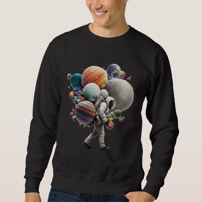 Sudadera Astronaut carrying Planets and Moons in Space (Anverso)