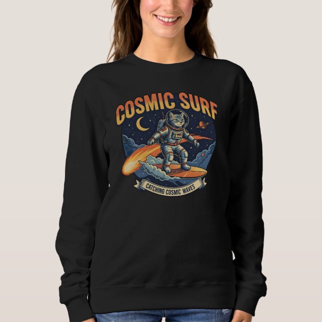 Sudadera Astronaut Cat Surfing Comic Waves  (Anverso)