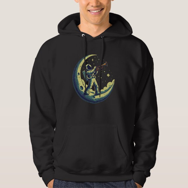 Sudadera Astronaut On Moon Trumpet Funny Space Music Men Bo (Anverso)