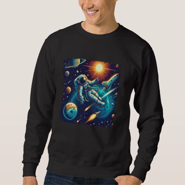 Sudadera Astronauta Flotando En El Espacio Rodeado De Plane (Anverso)