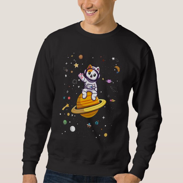 Sudadera Astronauta Gato De Guay En La Galaxia Sentada En U (Anverso)