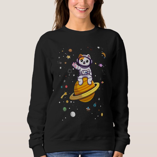 Sudadera Astronauta Gato De Guay En La Galaxia Sentada En U (Anverso)