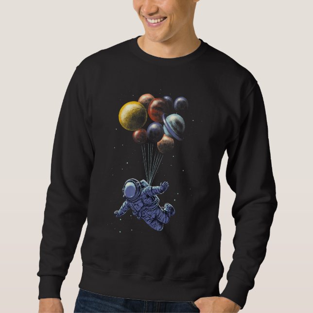 Sudadera Astronauta Holding Planet Balloons Solar System Sp (Anverso)