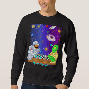Sudadera Astronauta Y Extranjero Jugando Al Ajedrez Planeta