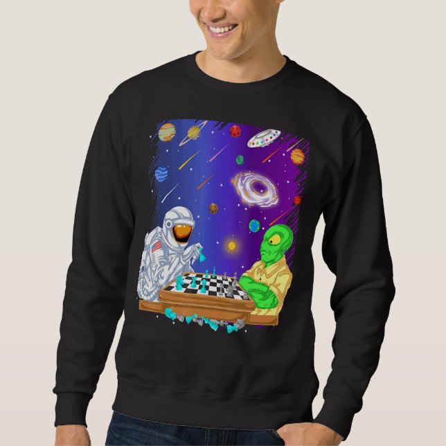 Sudadera Astronauta Y Extranjero Jugando Al Ajedrez Planeta (Anverso)
