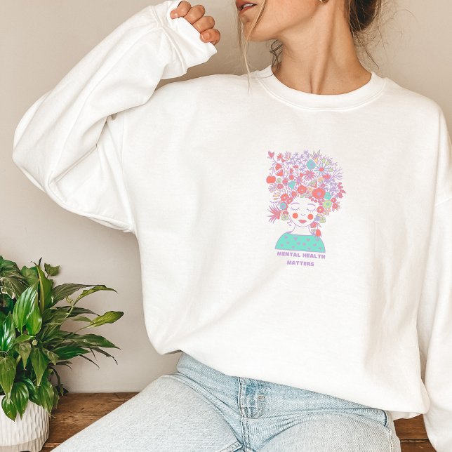 Sudadera Asuntos de salud mental | Mujer Floral Peach Candy (Mental Health Matters Sweatshirt | Floral Woman Peach Candy | Aesthetic Sweater)