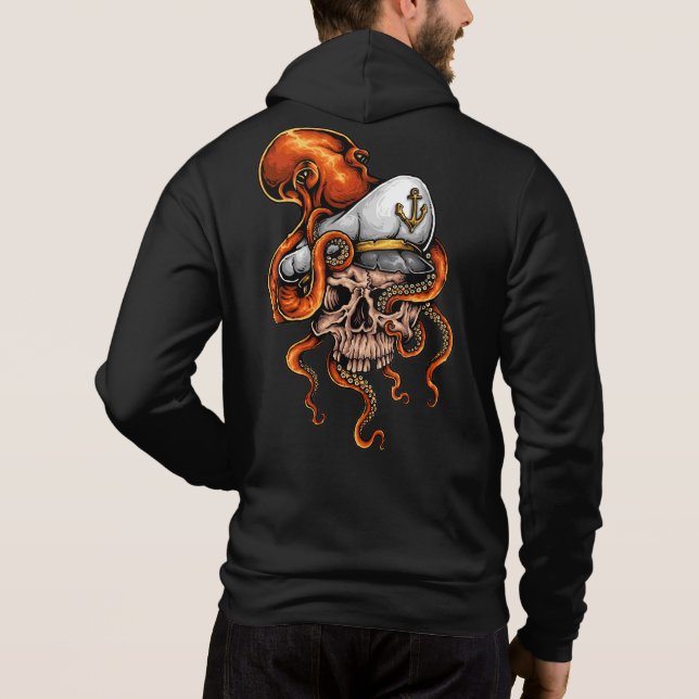Sudadera Ataque de Pulpo Cráneo del Capitán Náutico  (Reverso)