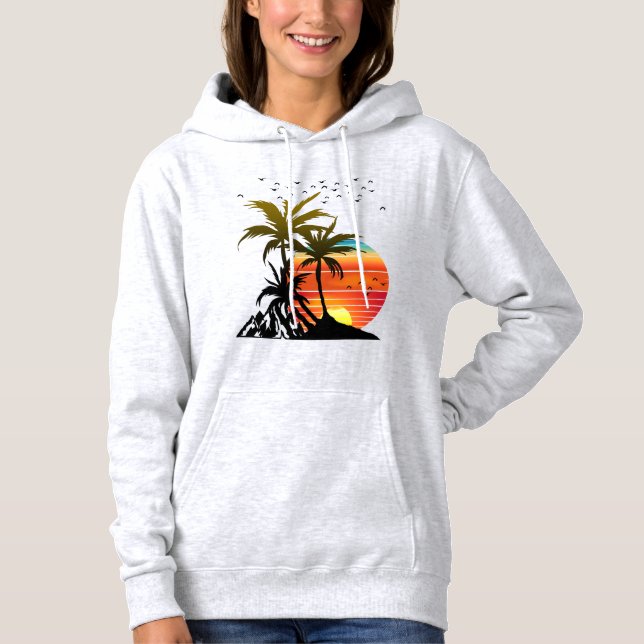 Sudadera Atardecer Montaña Palmeras Retro  (Anverso)
