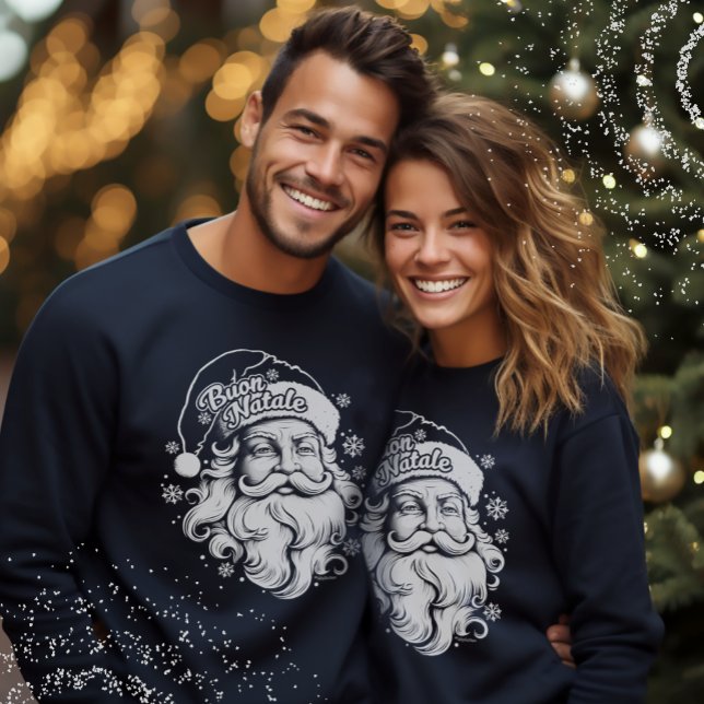 Sudadera Atentado de los Navidades italianos de Santa Buon  (Vintage Italian Buon Natale Santa Face Sweatshirt
Christmas Celebrations Shirt)