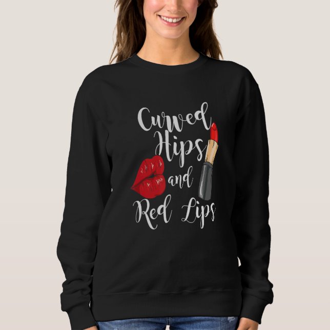 Sudadera Atractivo Labios Rojos Palo De Labios Curvados Hip (Anverso)