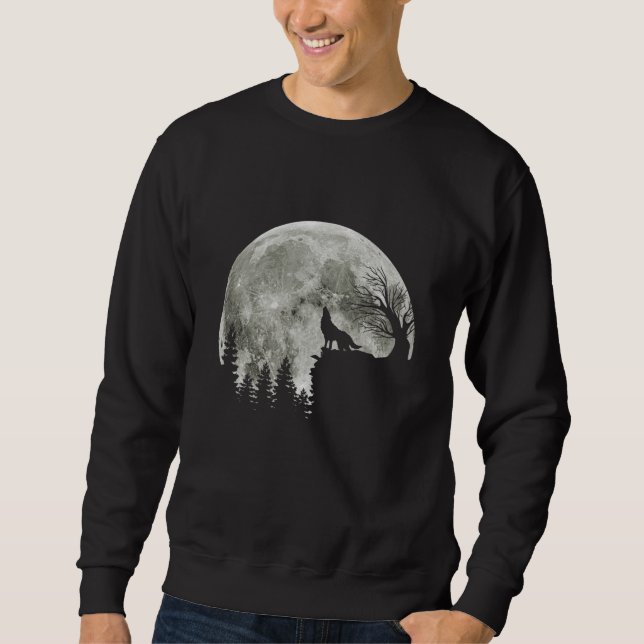 Sudadera aullido lobo sobre la luna de halloween de montaña (Anverso)