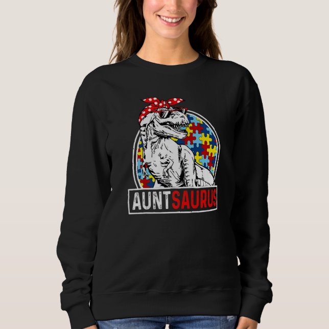 Sudadera Auntsaurus Rex Dinosaur Autism Aunt Saurus Family  (Anverso)