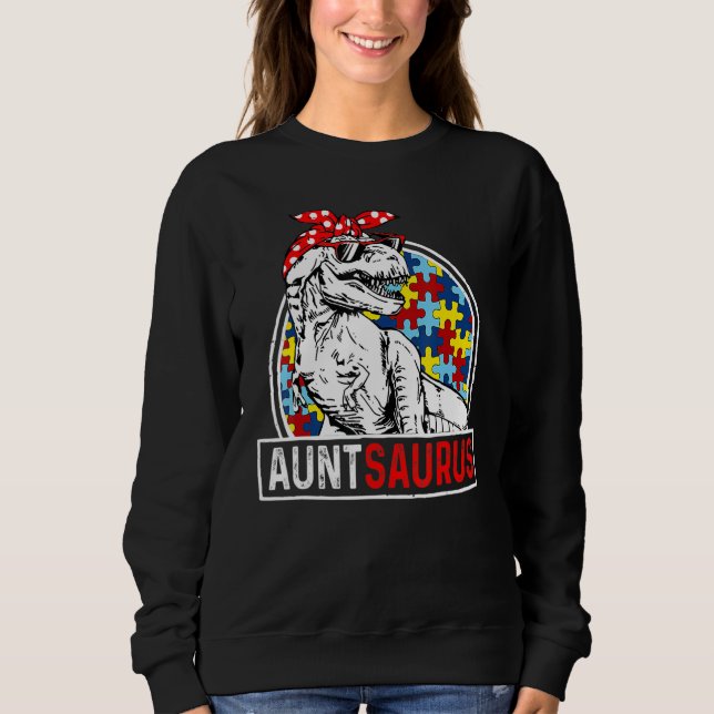Sudadera Auntsaurus Rex Dinosaur Autism Aunt Saurus Family  (Anverso)