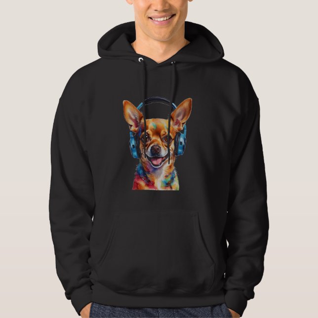 Sudadera Auriculares Chihuahua Perro Gracioso Arte Animal I (Anverso)
