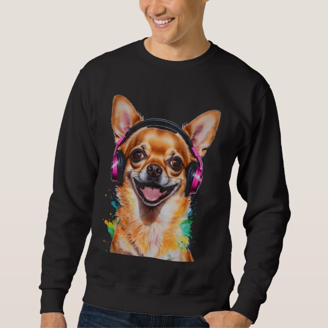 Sudadera Auriculares Chihuahua Perro Gracioso Arte Animal I (Anverso)