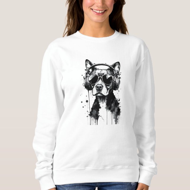 Sudadera Auriculares Guay Dog Mascotas cortos Tinta blanca  (Anverso)