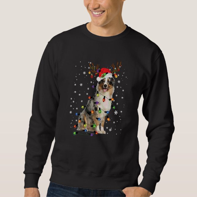 Sudadera Australian Shepherd Christmas Reindeer Santa Hat P (Anverso)