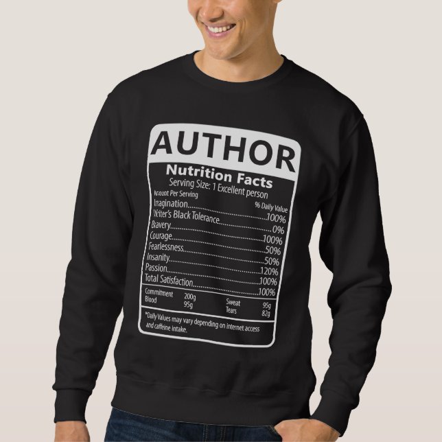 Sudadera Author Nutrition Facts Sarcastic Graphic Humor (Anverso)