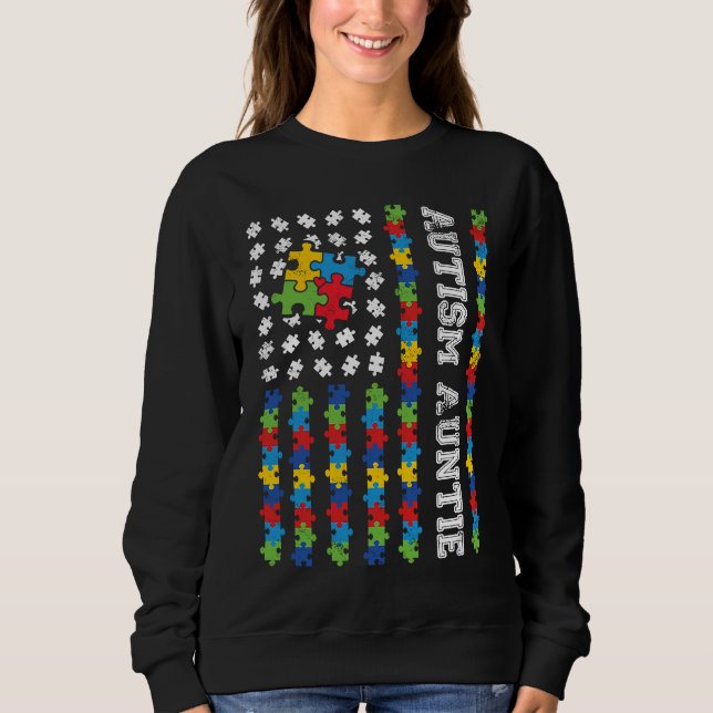 Sudadera Autism Auntie American Flag Autism Awareness (Anverso)