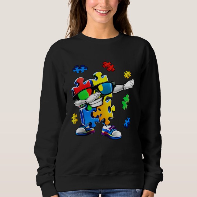 Sudadera Autism Awareness Dabbing Puzzle Piece Kids And Gir (Anverso)