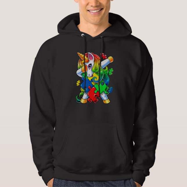 Sudadera Autism Awareness Dabbing Unicorn Puzzle Piece For  (Anverso)