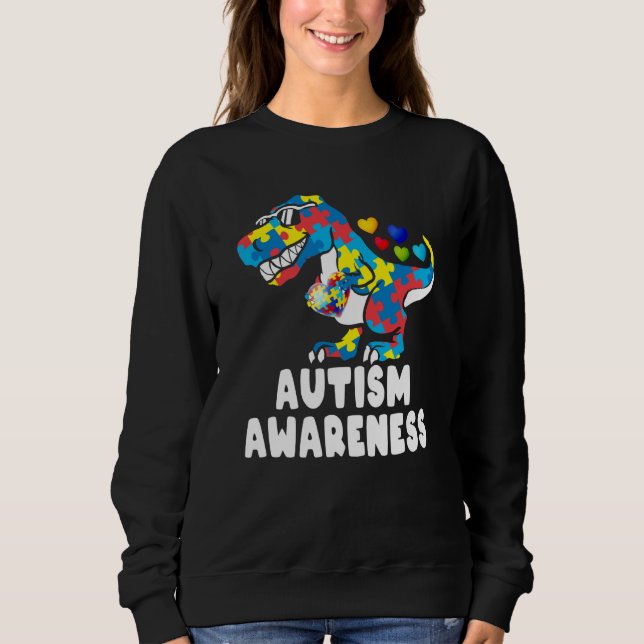Sudadera Autism Awareness Dinosaur Rex Heart Puzzle Pieces  (Anverso)