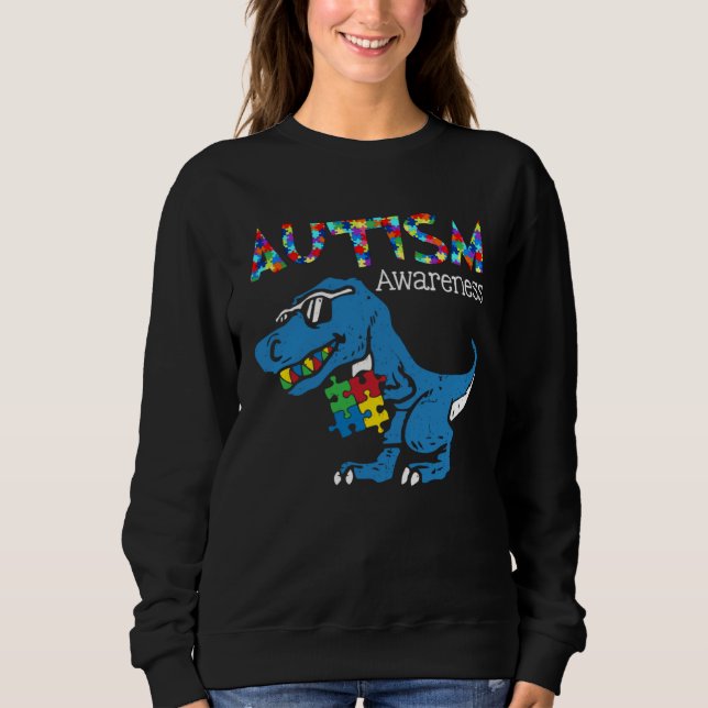 Sudadera Autism Awareness Dinosaur rex  In April We Wear Bl (Anverso)