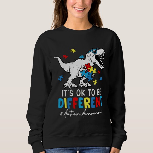 Sudadera Autism Awareness Dinosaur Rex It s Ok To Be Differ (Anverso)