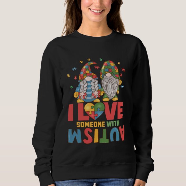 Sudadera Autism Awareness Gnome Autism Mom I Love Someone w (Anverso)