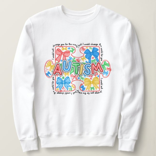 Sudadera Autism Awareness Puzzle Piece Coquette Bow (Anverso del diseño)
