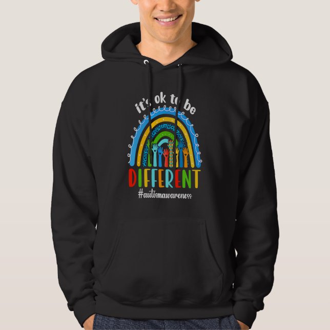 Sudadera Autism Awareness Rainbow Hand Heart Its Ok To Be D (Anverso)