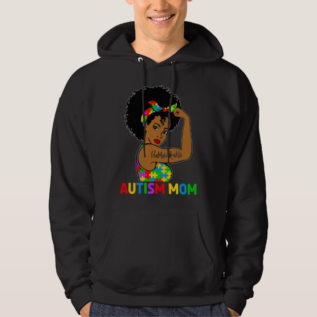 Sudadera Autism Awareness Strong Autism Mom Afro Black Moth (Anverso)