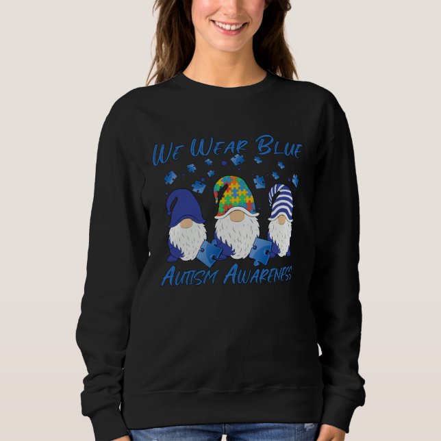 Sudadera Autism Awareness We Wear Blue Puzzle Gnomes Holdin (Anverso)