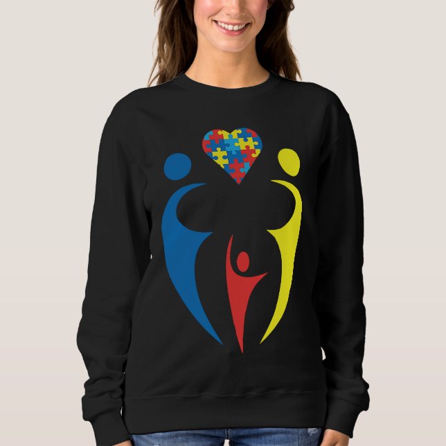 Sudadera Autism Awarness Family Trio Heart Puzzle Design (Anverso)
