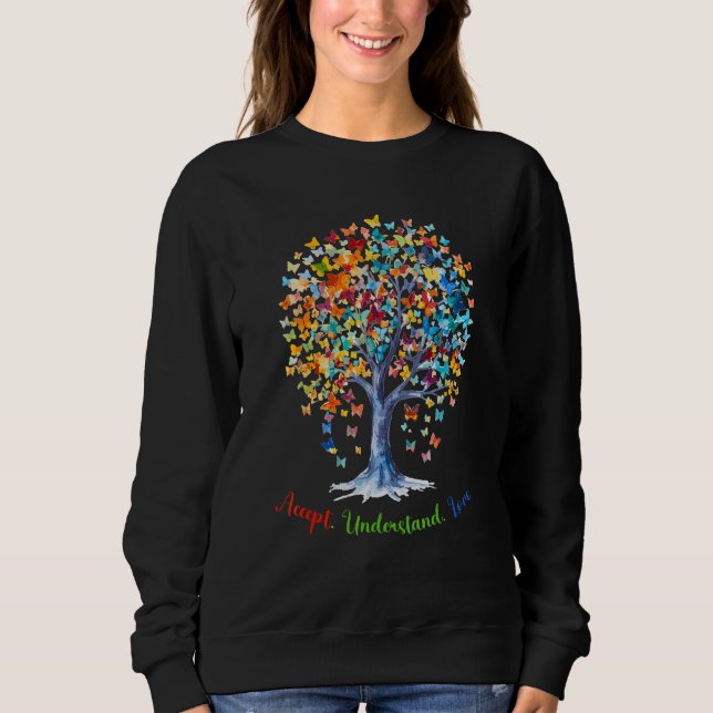 Sudadera Autism Butterfly Tree - Acceptance, Understanding, (Anverso)