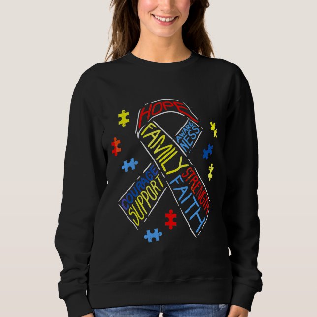Sudadera Autism Cinta Palabras Concientización Puzzle Suppo (Anverso)