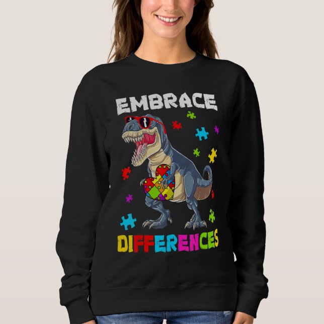 Sudadera Autism Embrace Differences Dinosaur Rex Kids Cute  (Anverso)