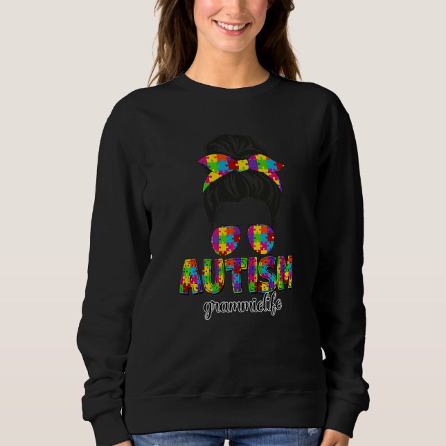 Sudadera Autism Grammie Messy Bun Puzzle Gafas De Sol Mothe (Anverso)