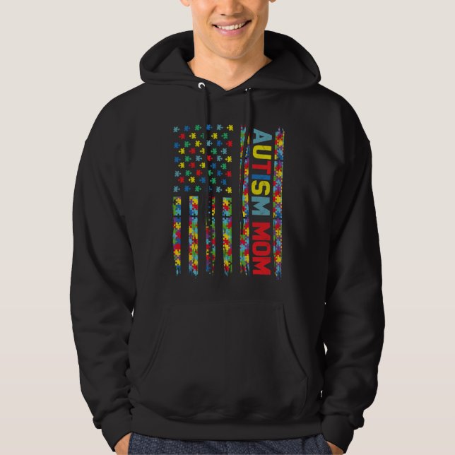 Sudadera Autism Mom Child US Flag Puzzle Awareness Choose K (Anverso)