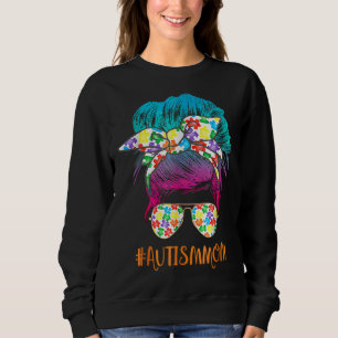 Sudadera Autism Mom Life Messy Bun Gafas de sol Bandana Mot